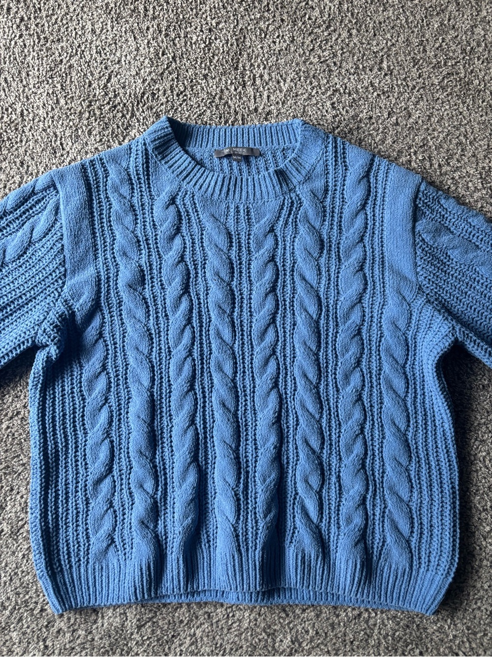 Textured Cable Crewneck Sweater in Sky Blue